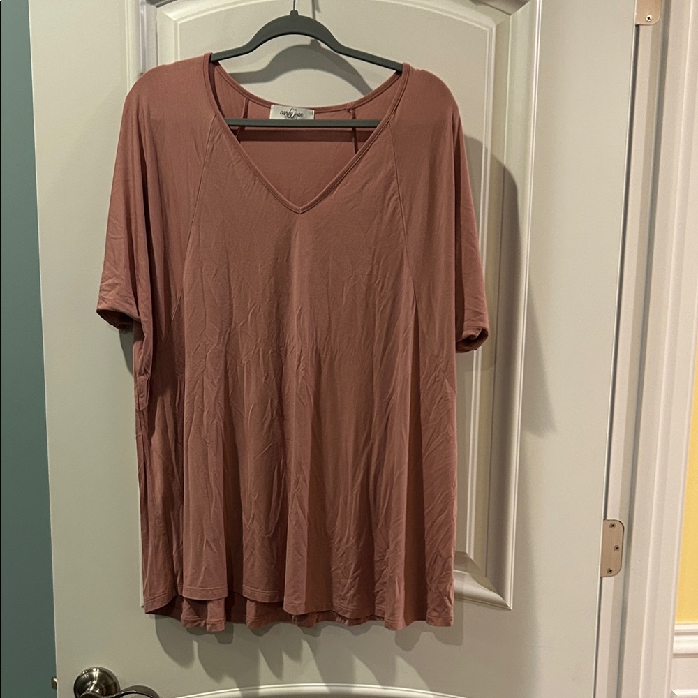 Carly Jean Los Angeles V-Neck Short Sleeve Top in Mauve